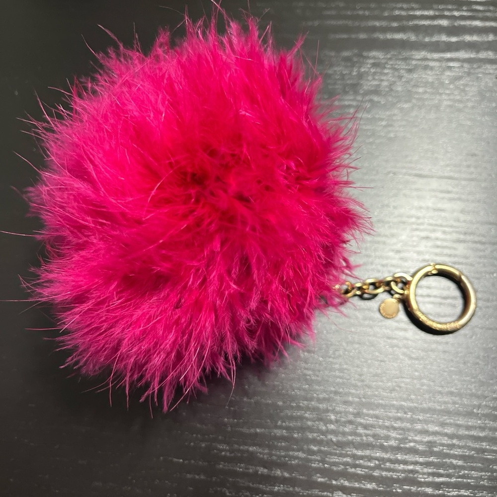 Michael Kors Fuchsia Fluffy Keychain with Gold Ring